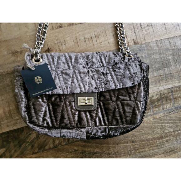 House Of Harlow 1960 NWT Brown Crushed Velvet Quilted Shoulder Bag Elegant - Picture 3 of 11